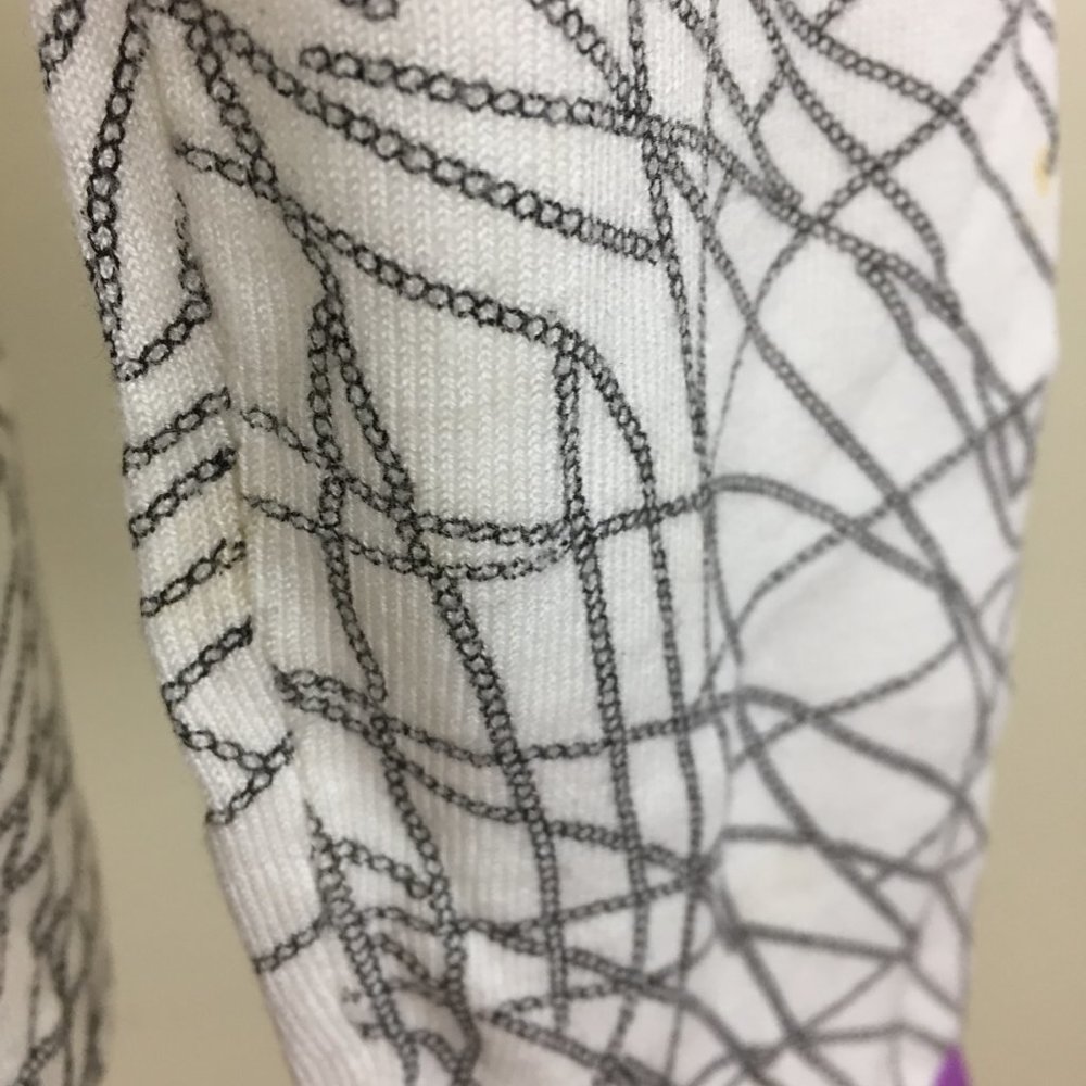 BCBGMAXAZRIA White Black Beads Floral Print Purple Trim Silk Blend Sweater - Picture 15 of 15
